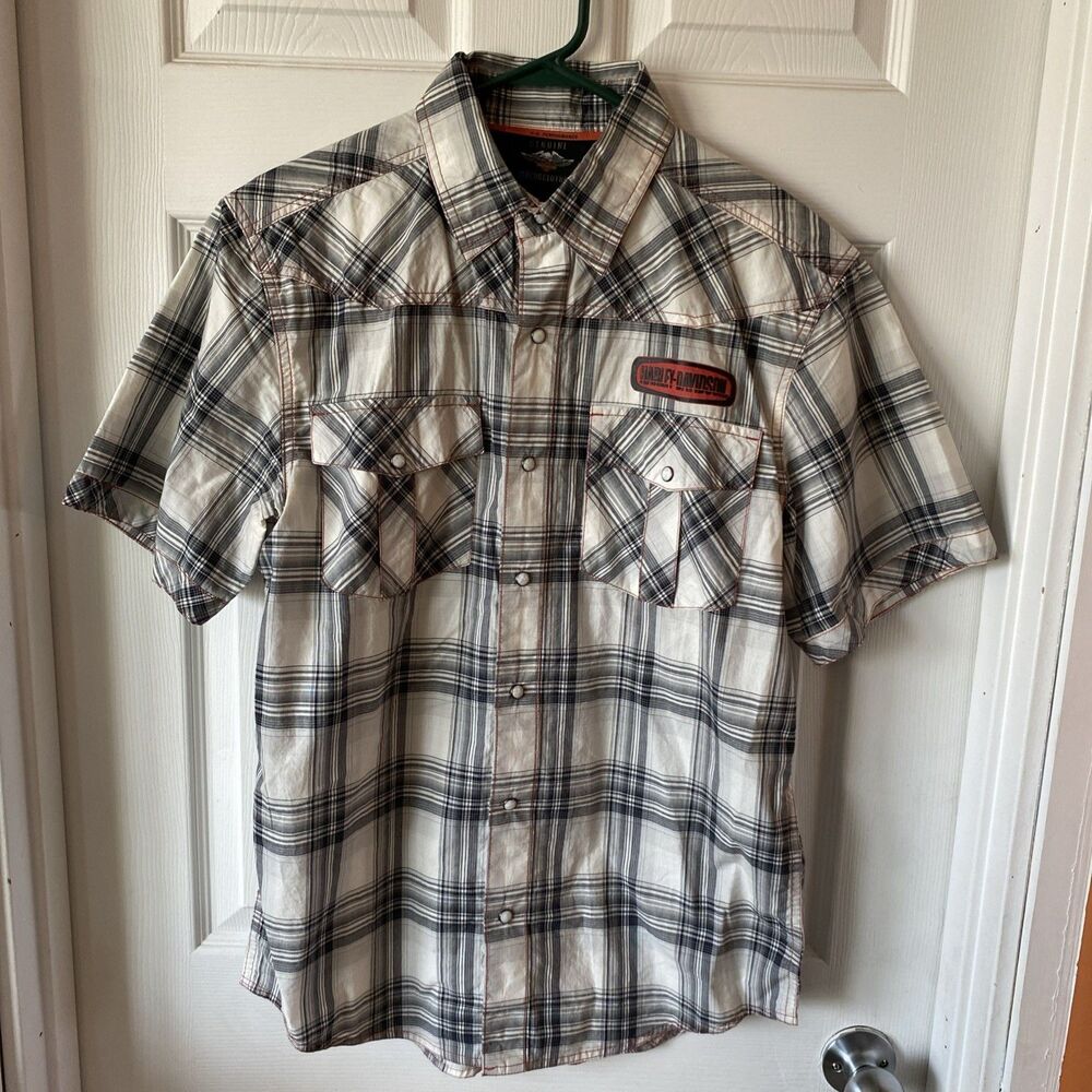 Harley Davidson Men’s Pearl Snap Shirt Size Medium Short Sleeve Plaid  Vented